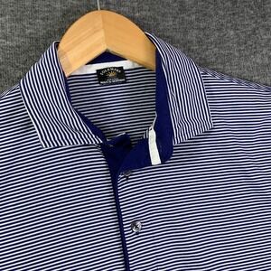 Solemare Maus & Hoffman Polo Shirt Men Large Blue Striped Short Sleeve Modern